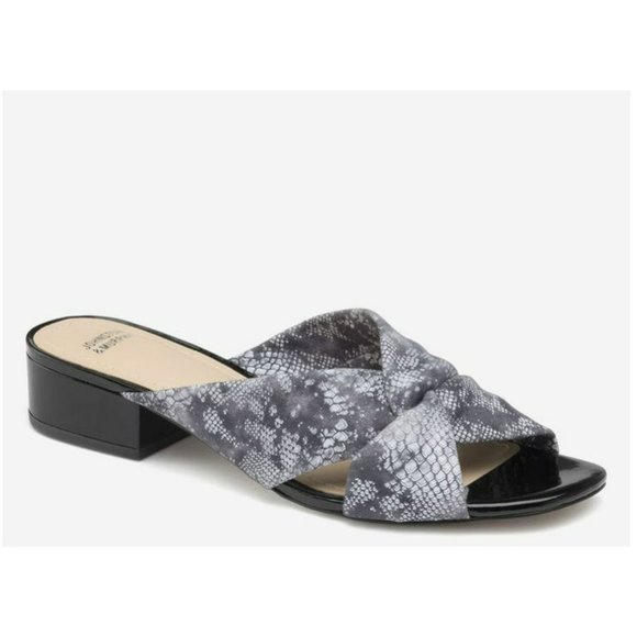 Johnston & Murphy Shoes - Johnston & Murphy Georgie Black Snake-Print Kid Suede Block Heel Slide Size 7